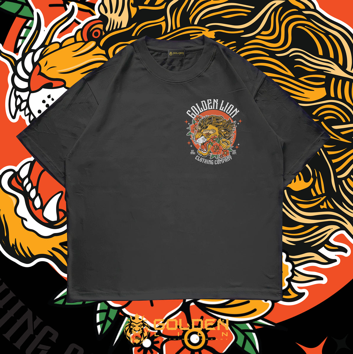 Golden Lion and Roses